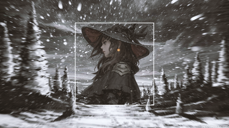anime girls, anime, picture-in-picture, hat, snow, dark hair