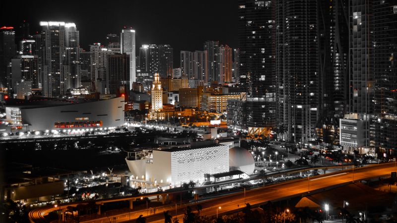 night city, skyscrapers, city lights, miami, united states, 4k