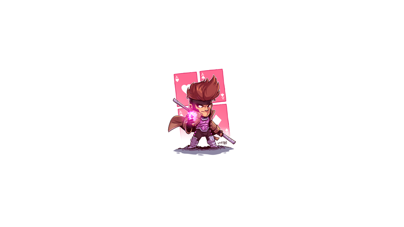 Gambit, Marvel Comics, chibi, minimalism, Marvel Heroes, X-Men, Marvel Super Heroes, hero, Derek Laufman, superhero
