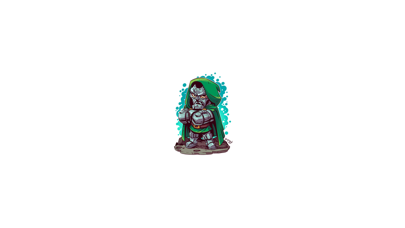 Dr. Doom, Marvel Comics, chibi, minimalism, villain, Marvel Heroes, Marvel Super Heroes, Derek Laufman, super villain, Fantastic Four