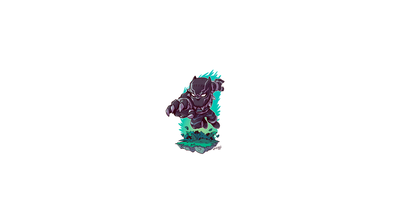 Black Panther, Marvel Comics, hero, chibi, minimalism, Marvel Heroes, MCU, Marvel Super Heroes, Derek Laufman, superhero, Marvel Cinematic Universe, The Avengers