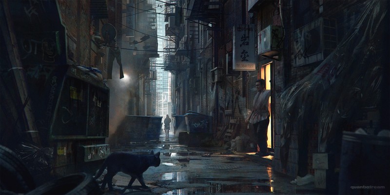 Wojtek Fus, Asia, city, street, cats, alleyway, fantasy art