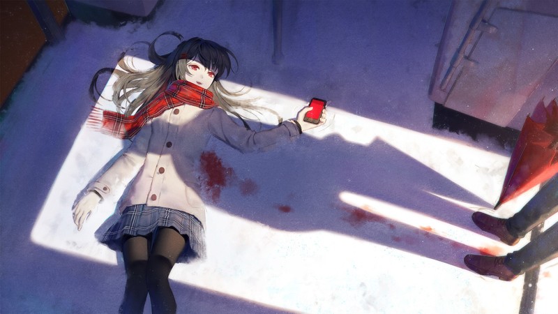 anime girls, anime, original characters, blood, pantyhose, skirt, smiling