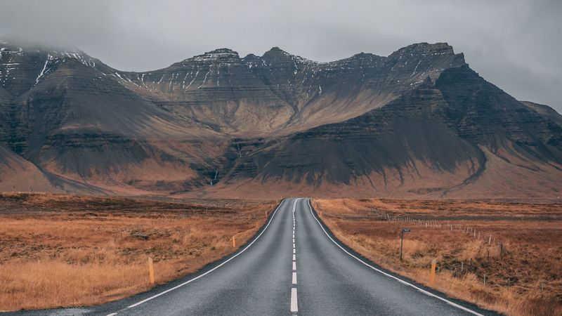 road, mountains, marking, iceland, 4k