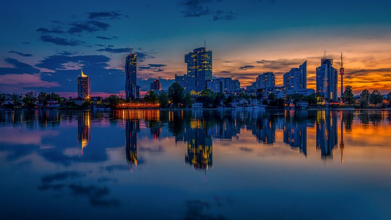 city, evening, reflection, 4k