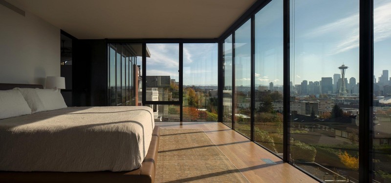 modern, bedroom, house, architecture, bed, Space Needle, Seattle