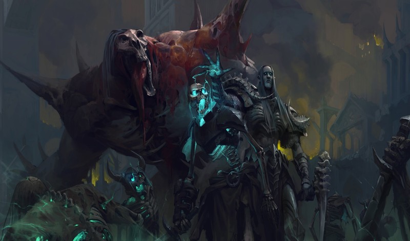 Diablo, Diablo III, video game art, video games, fan art, artwork, digital art, 2D, painting, digital painting, illustration, drawing, necromancers, undead, creature, Fantasy Men, fantasy art, armor, skeleton, magic, Thanh Tuan, Blizzard Entertainment, sword, tongues, creepy