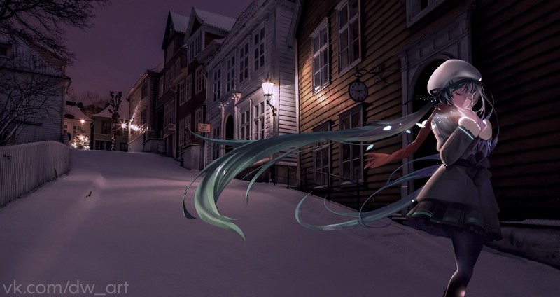 Hatsune Miku, anime, anime girls, Vocaloid, winter