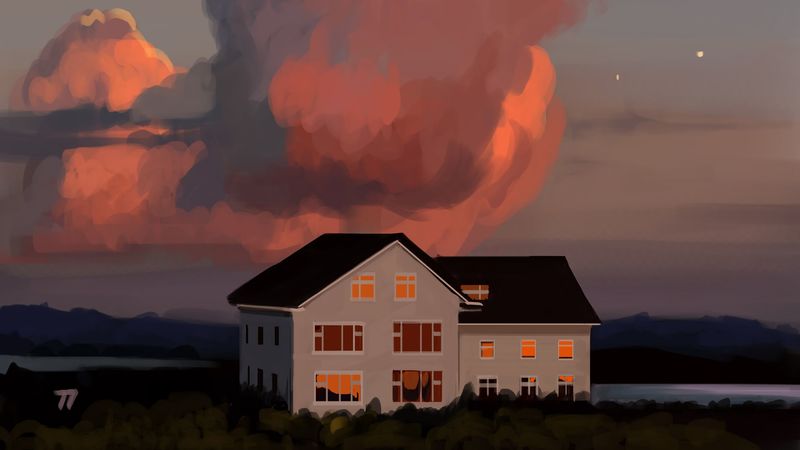 house, windows, sky, 4k
