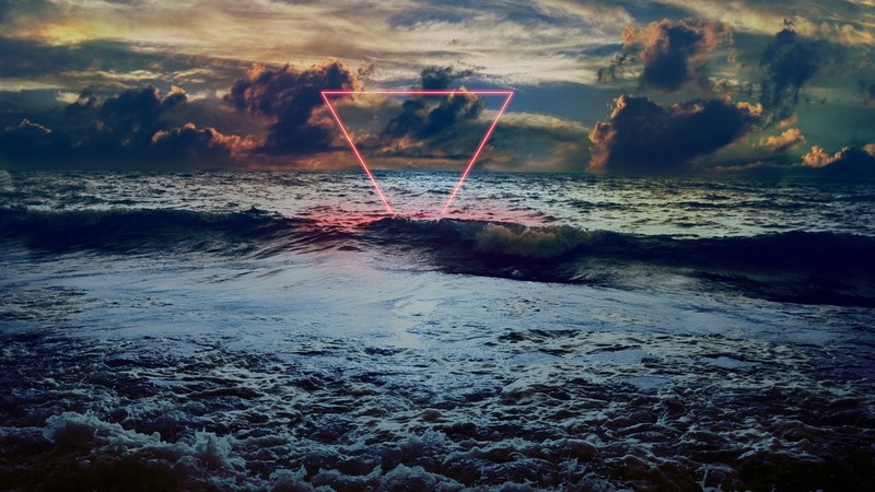 sea, sunset, triangle, dark, clouds, nature