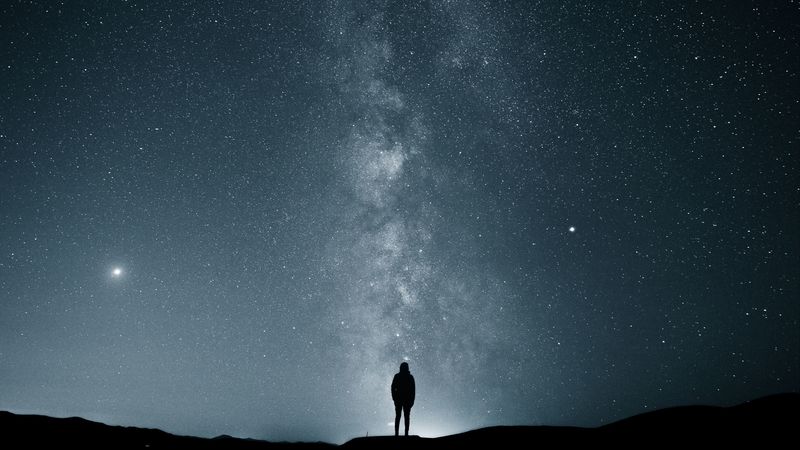 starry sky, silhouette, loneliness, solitude, dark, shine, 4k