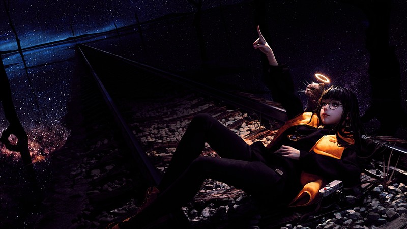 Rui Li, edit, stars, Halo, cats, glasses, railway