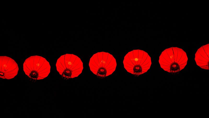 chinese lanterns, black, china, 4k