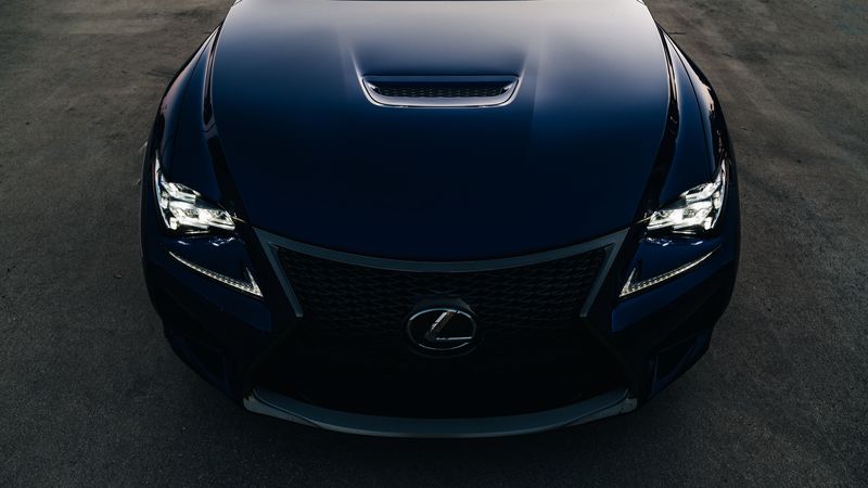 lexus rc f, lexus, headlight, bonnet, front view, 4k