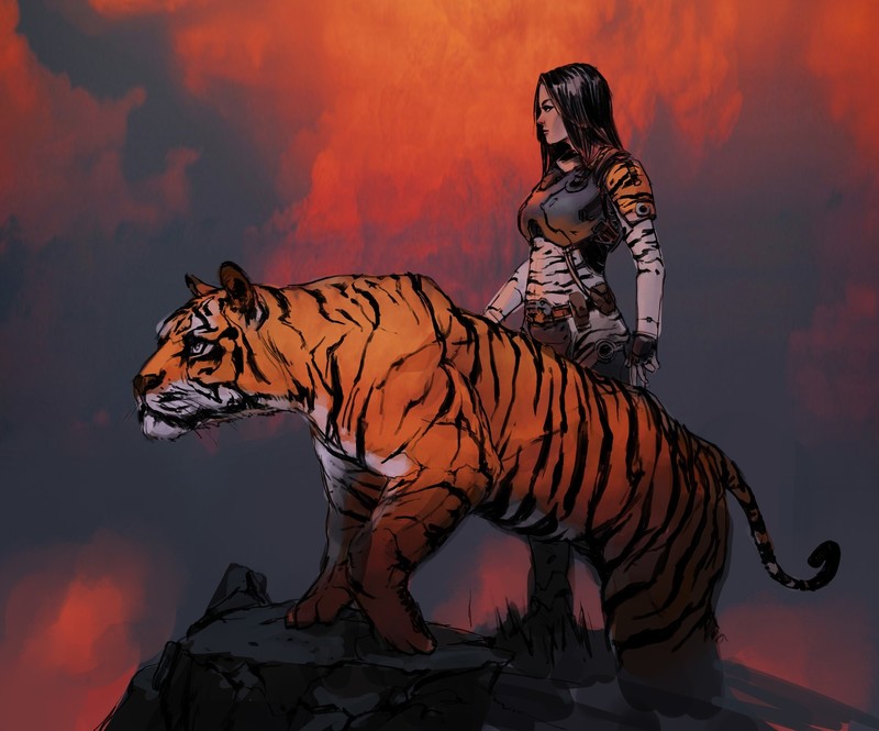 tiger, drawing, ArtStation, animals, fantasy art, fantasy girl, comic art