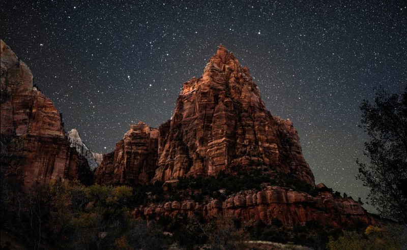 mountains, rock, sky, stars, nature