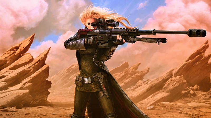 artwork, science fiction, digital art, concept art, fantasy art, futuristic, girls with guns