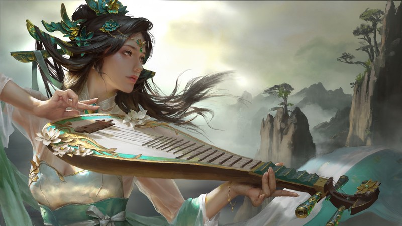 fantasy art, fantasy girl, musical instrument