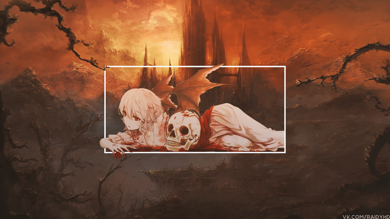 anime, anime girls, picture-in-picture, skull, red eyes, blonde