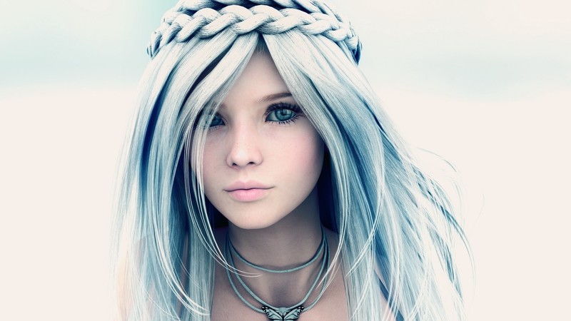 artwork, 3D, render, women, blue hair, braided hair