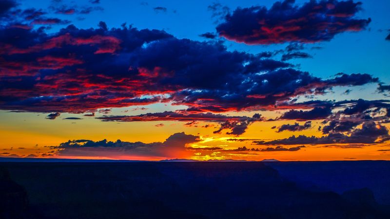 sunset, horizon, clouds, colorful, sky, 4k