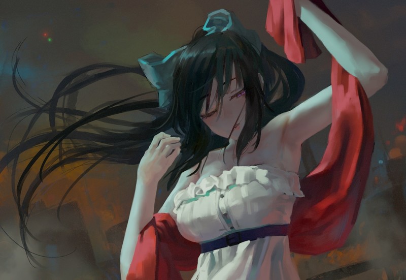 anime girls, anime, armpits, purple eyes, dark hair, long hair
