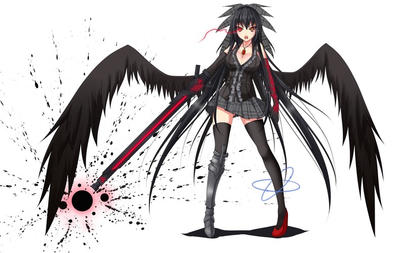 anime girls, Touhou, skirt, simple background, wings, thigh-highs, cleavage, zettai ryouiki, Reiuji Utsuho