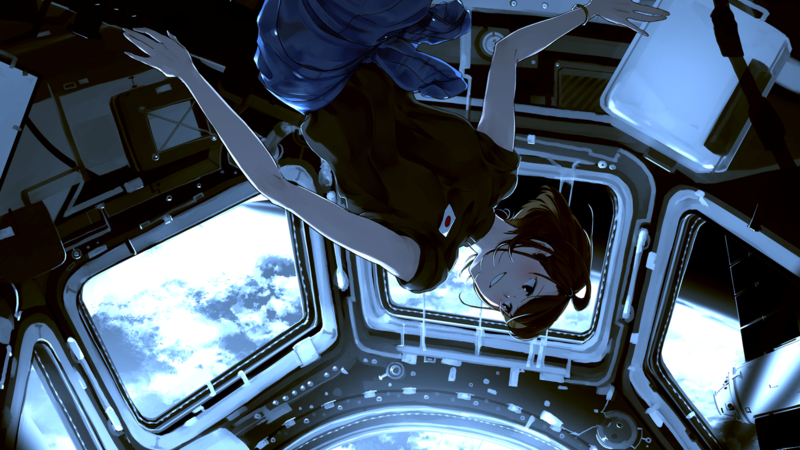anime, original characters, anime girls, space, planet, zero gravity, cyan