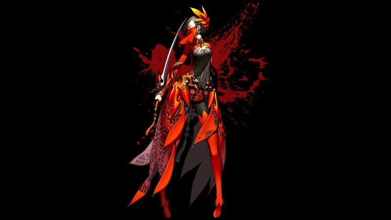 women, sword, simple background, splashes, Blade and Soul, video games, mmorpg