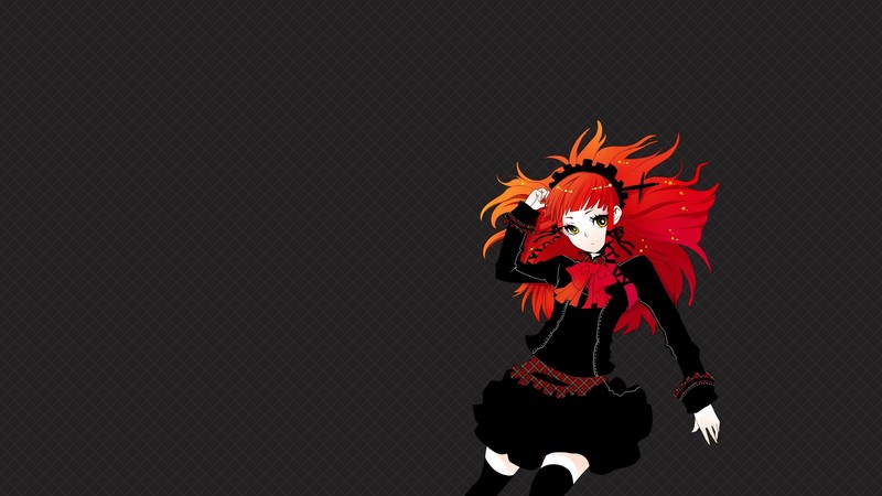 simple background, anime girls, redhead, skirt, thigh-highs, long hair, yellow eyes, dress, Persona 3, Persona series, video games