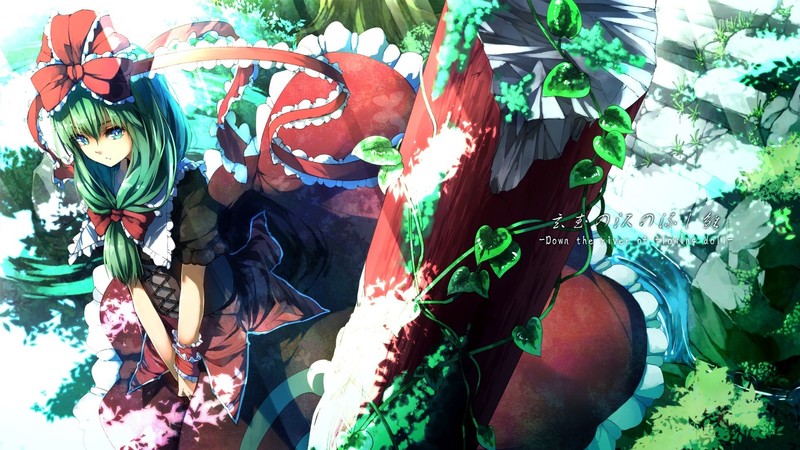 anime girls, Touhou, video games, Kagiyama Hina, dress, nature, water, stairs