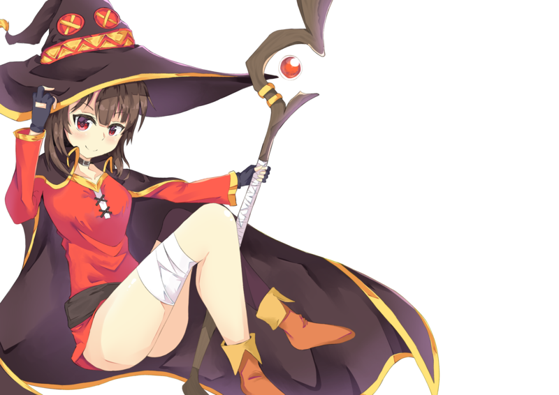 anime, anime girls, Kono Subarashii Sekai ni Shukufuku wo!, Megumin, white skin, simple background, white background, brunette, red eyes, fan art