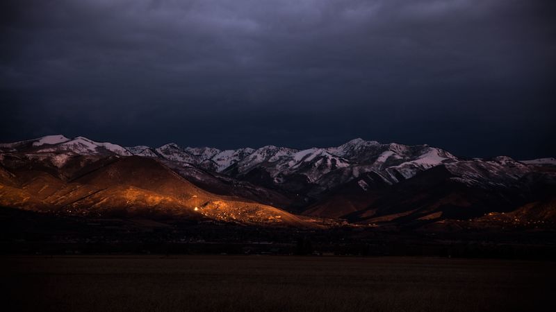 mountains, night, peaks, snowy, 4k