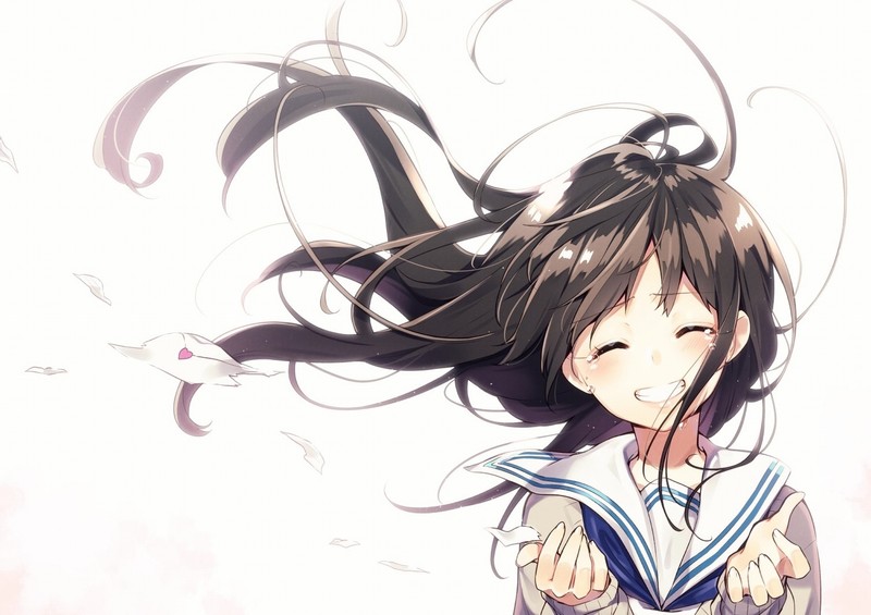 anime girls, anime, dark hair, long hair, closed eyes