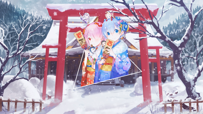 anime, anime girls, picture-in-picture, Re:Zero Kara Hajimeru Isekai Seikatsu, Ram (Re: Zero), Rem (Re: Zero), winter