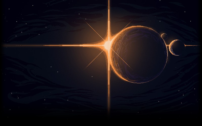 pixel art, pixelated, pixels, digital art, space, black background, universe, planet, stars, shooting stars