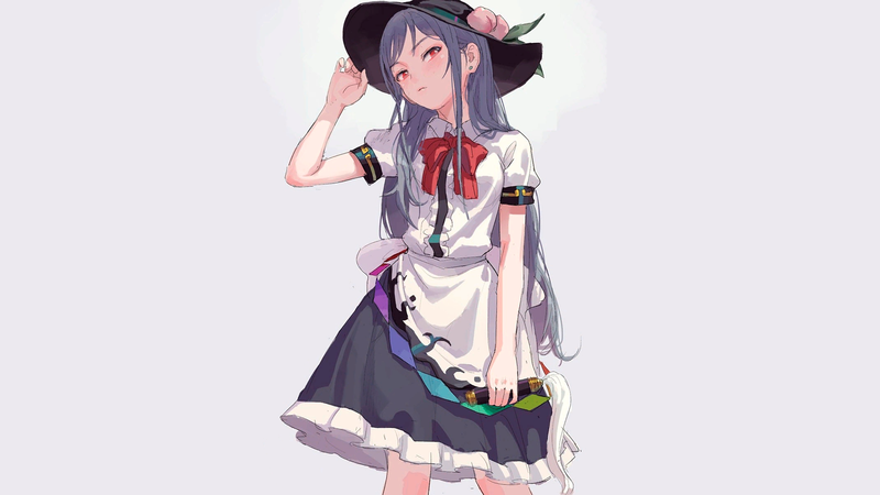 anime, manga, anime girls, minimalism, simple background, schoolgirl, gray hair, maid, hat