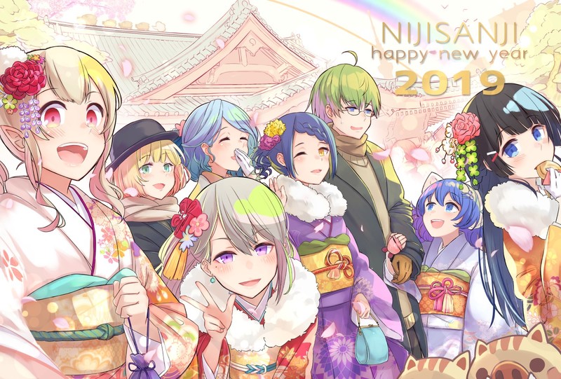 anime girls, anime, open mouth, flower in hair, anime boys, 2019 (Year), purple eyes