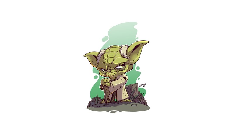 Yoda, Star Wars, artwork, white background, simple background, Derek Laufman