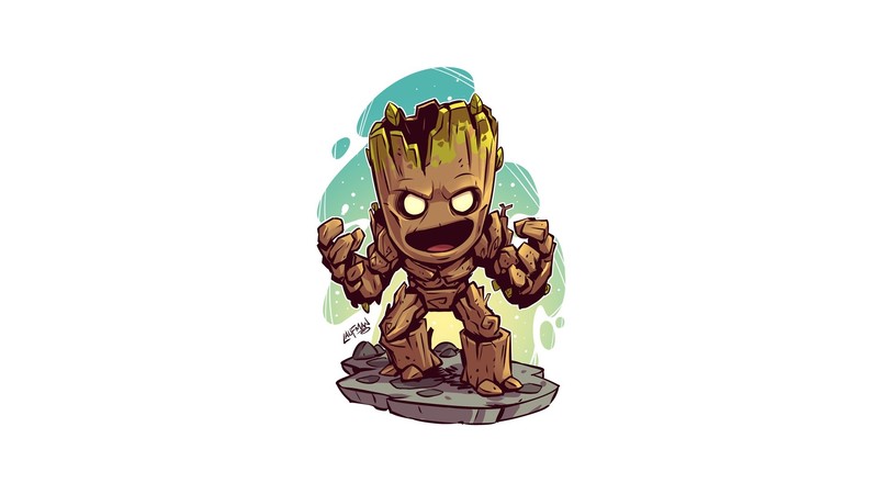 Groot, Guardians of the Galaxy, artwork, white background, simple background, Derek Laufman