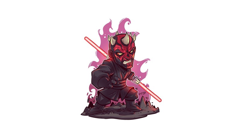 Star Wars, Darth Maul, artwork, Sith, simple background, white background, Derek Laufman, Star Wars Villains, lightsaber