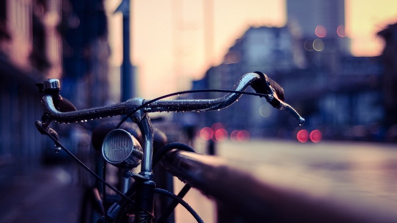 bicycle, raindrop, water drops, street, macro
