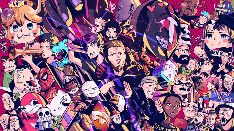 memes, Pewdiepie, digital art, Kizuna Ai, Bowsette, Thanos, Ugandan Knukles, Spider-Man, YouTube