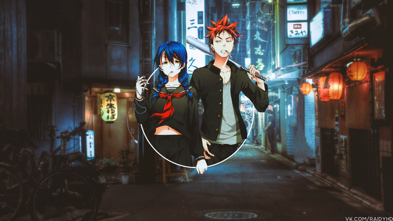 anime girls, anime, picture-in-picture, Shokugeki no Souma, Tadokoro Megumi, Yukihira Soma