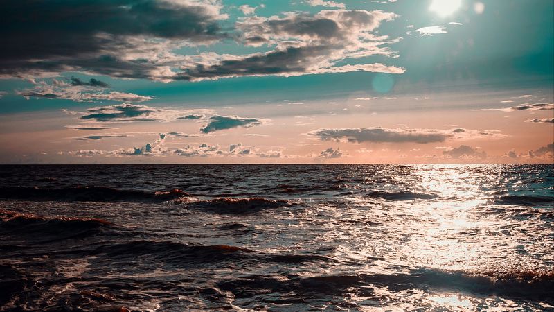 sea, ocean, surf, sunset, clouds, 4k