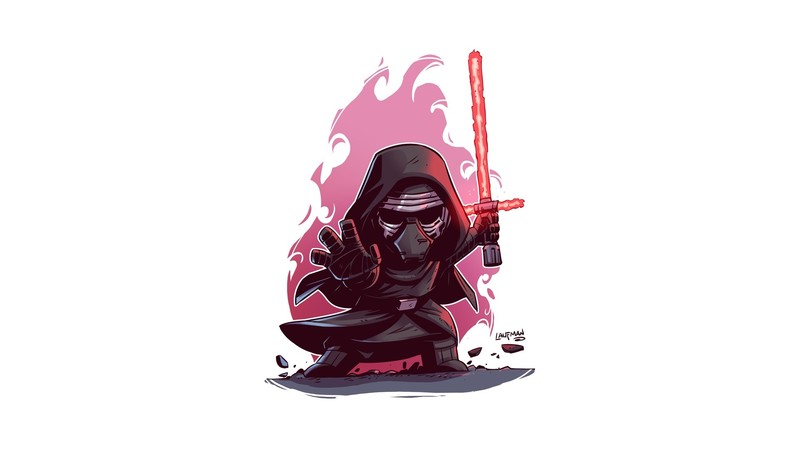Star Wars, Kylo Ren, artwork, simple background, white background, mask, lightsaber, Derek Laufman