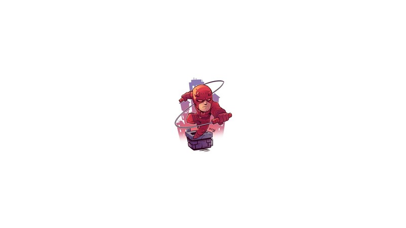 Daredevil, minimalism, simple background, artwork, white background, Marvel Comics, Derek Laufman