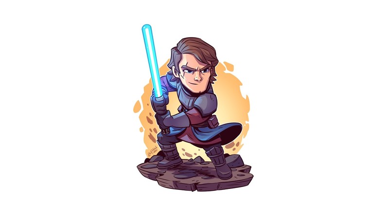 Star Wars, Jedi, Anakin Skywalker, simple background, white background, artwork, Derek Laufman, Star Wars Heroes
