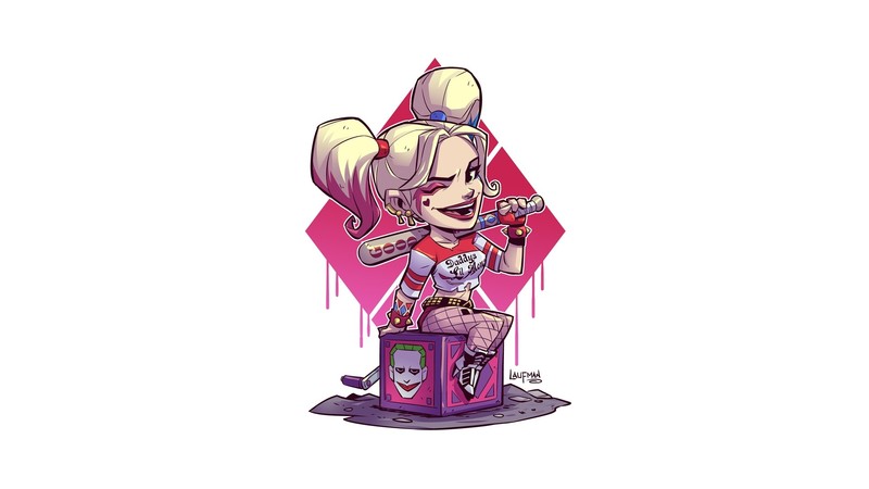 Harley Quinn, simple background, white background, artwork, DC Comics, Derek Laufman