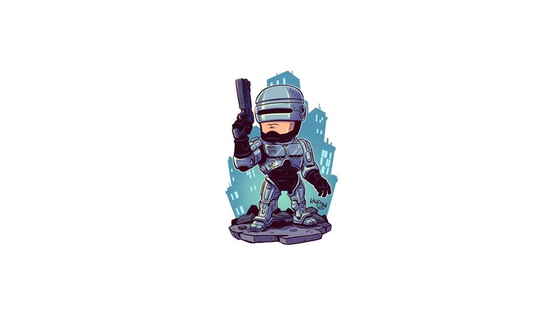 RoboCop, artwork, white background, simple background, cyborg, Derek Laufman